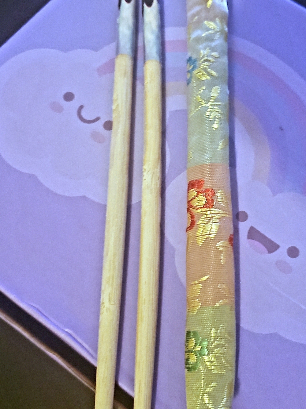 Japanese Weekend Multicolor Gold-Embroidered Brocade Hair Chopsticks Set